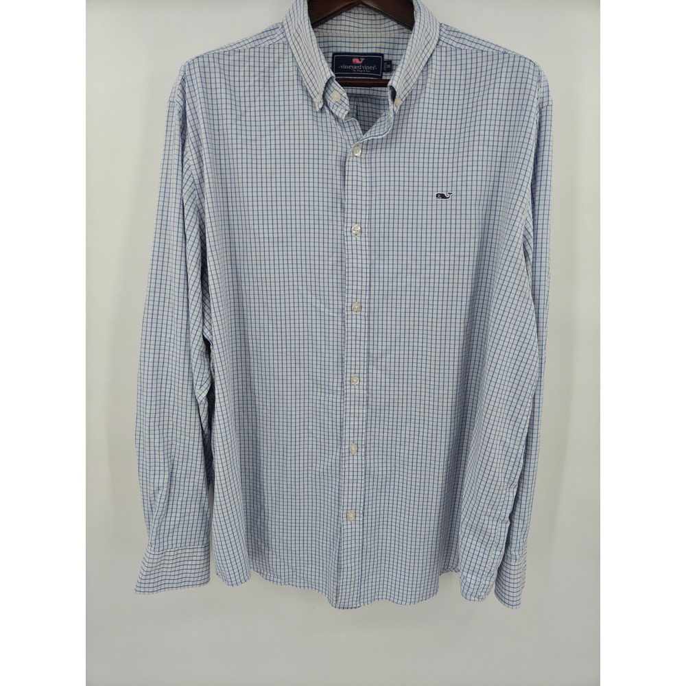 Vineyard Vines Mens 2XL Whale Shirt Blue White Tattersall Check Button Down